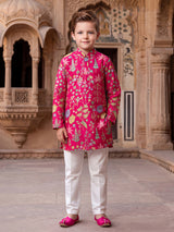 Magenta botanical boys kurta suit