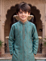 Sea green striped boys kurta suit