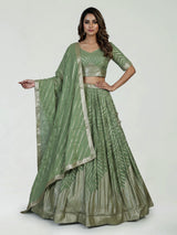 Pista green zari embellished women’s georgette lehenga choli