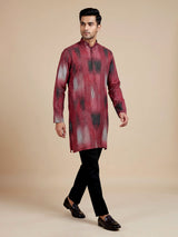 Maroon polyester viscose printed mens kurta pajama