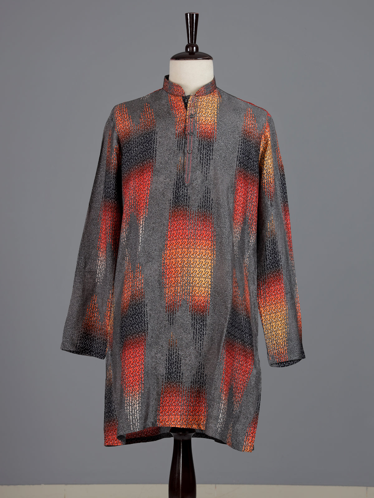 Grey polyester viscose printed mens kurta pajama