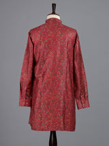 Maroon art silk printed mens kurta pajama