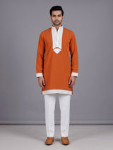 Rust orange polyester viscose mens kurta pajama