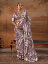 Dusty lilac purple handloom silk womens saree