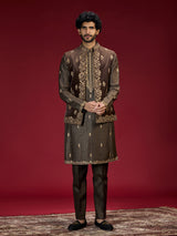 Rich brown mens waistcoat set with royal embroidery