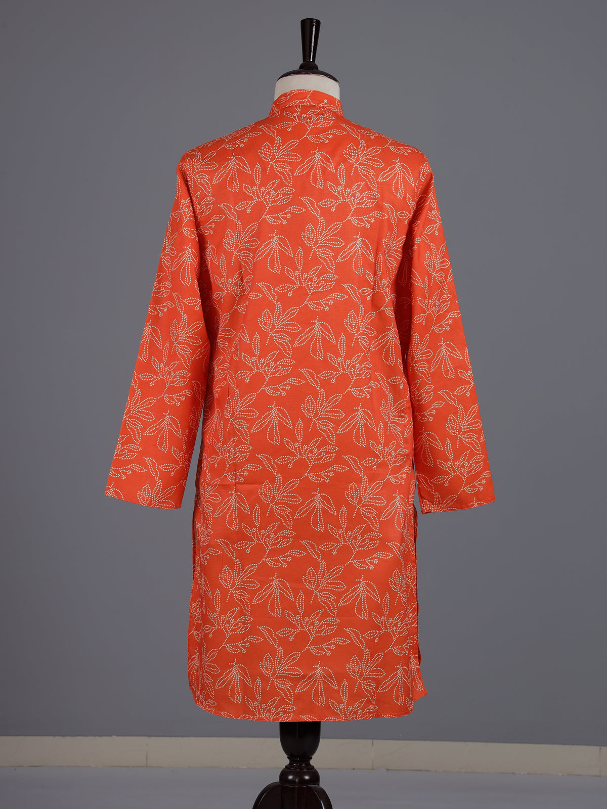 Orange cotton silk printed mens kurta pajama