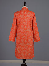 Orange cotton silk printed mens kurta pajama