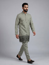 Sage green floral cotton linen mens kurta pajama