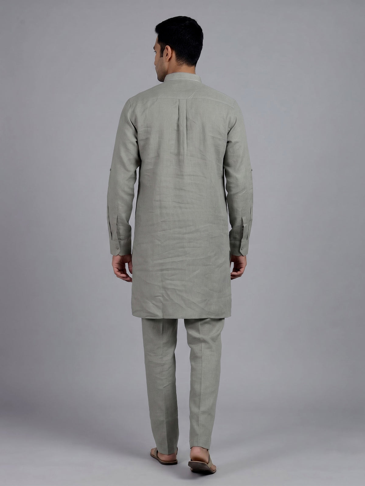 Grey cotton linen mens kurta pajama