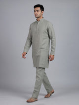 Grey cotton linen mens kurta pajama