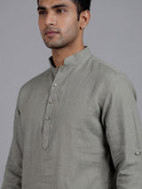 Grey cotton linen mens kurta pajama