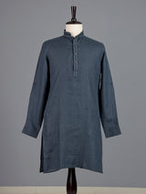 Stone blue cotton linen mens kurta pajama