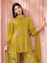 Mehendi green designer sharara suit with dupatta