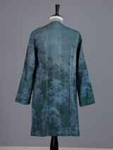 Dark grey art silk printed mens kurta pajama