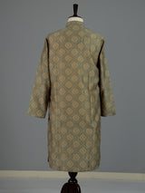 Green cotton silk printed mens kurta pajama