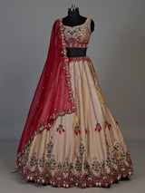 Peach mirror embellished women’s raw silk lehenga choli
