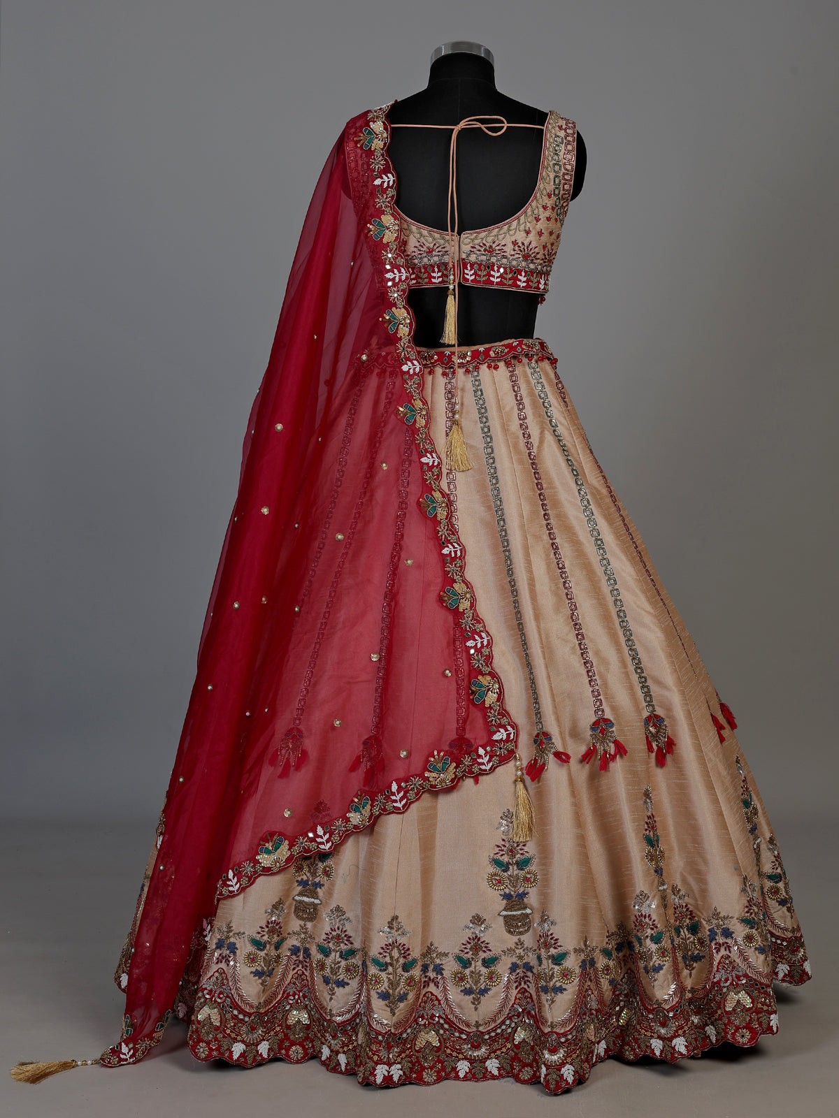 Peach mirror embellished women’s raw silk lehenga choli