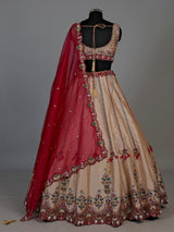 Peach mirror embellished women’s raw silk lehenga choli