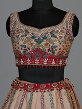 Peach mirror embellished women’s raw silk lehenga choli