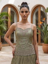 Green zardosi embellished women’s shimmer silk lehenga choli