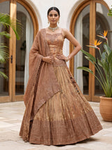 Rust orange zardosi embellished women’s shimmer silk lehenga choli