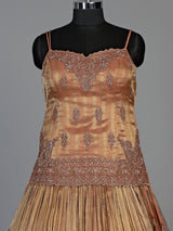 Rust orange zardosi embellished women’s shimmer silk lehenga choli