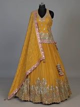 Yellow aabla zari embellished women’s shimmer silk lehenga choli