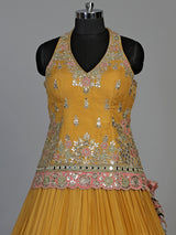 Yellow aabla zari embellished women’s shimmer silk lehenga choli