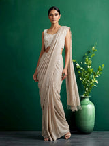 Beige designer ready to wear premium saree for women