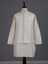 Beige zari embroidered viscose silk waistcoat set