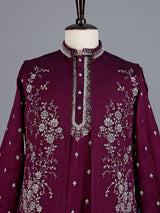 Wine embroidered silk waistcoat set for men