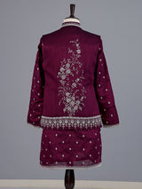 Wine embroidered silk waistcoat set for men