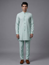 Powder mint blue embellished mens indo western bandhgala jacket