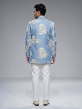 Pastel powder blue brocade silk mens indo western jacket