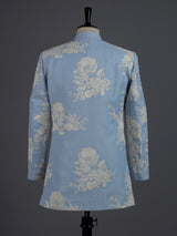 Pastel powder blue brocade silk mens indo western jacket