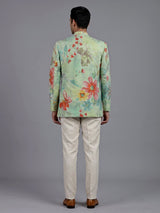 Seafoam green floral jute linen mens indo western jacket