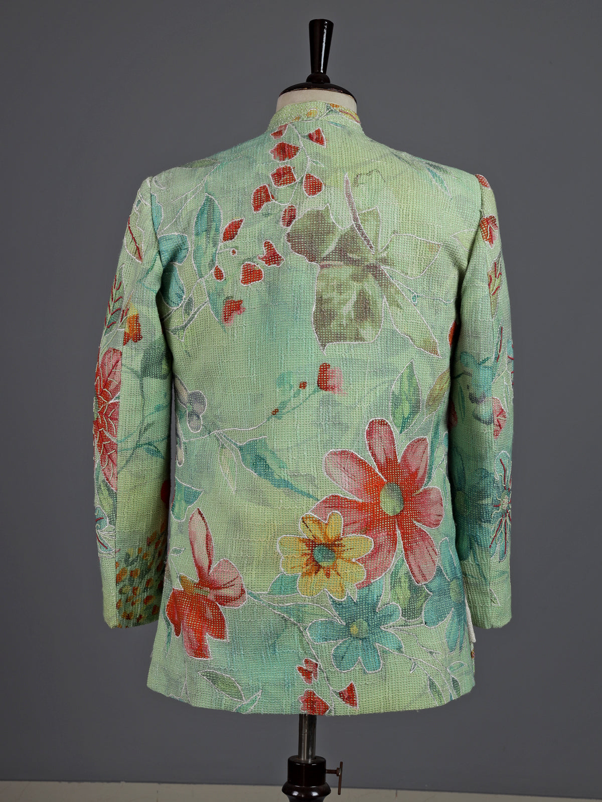 Seafoam green floral jute linen mens indo western jacket