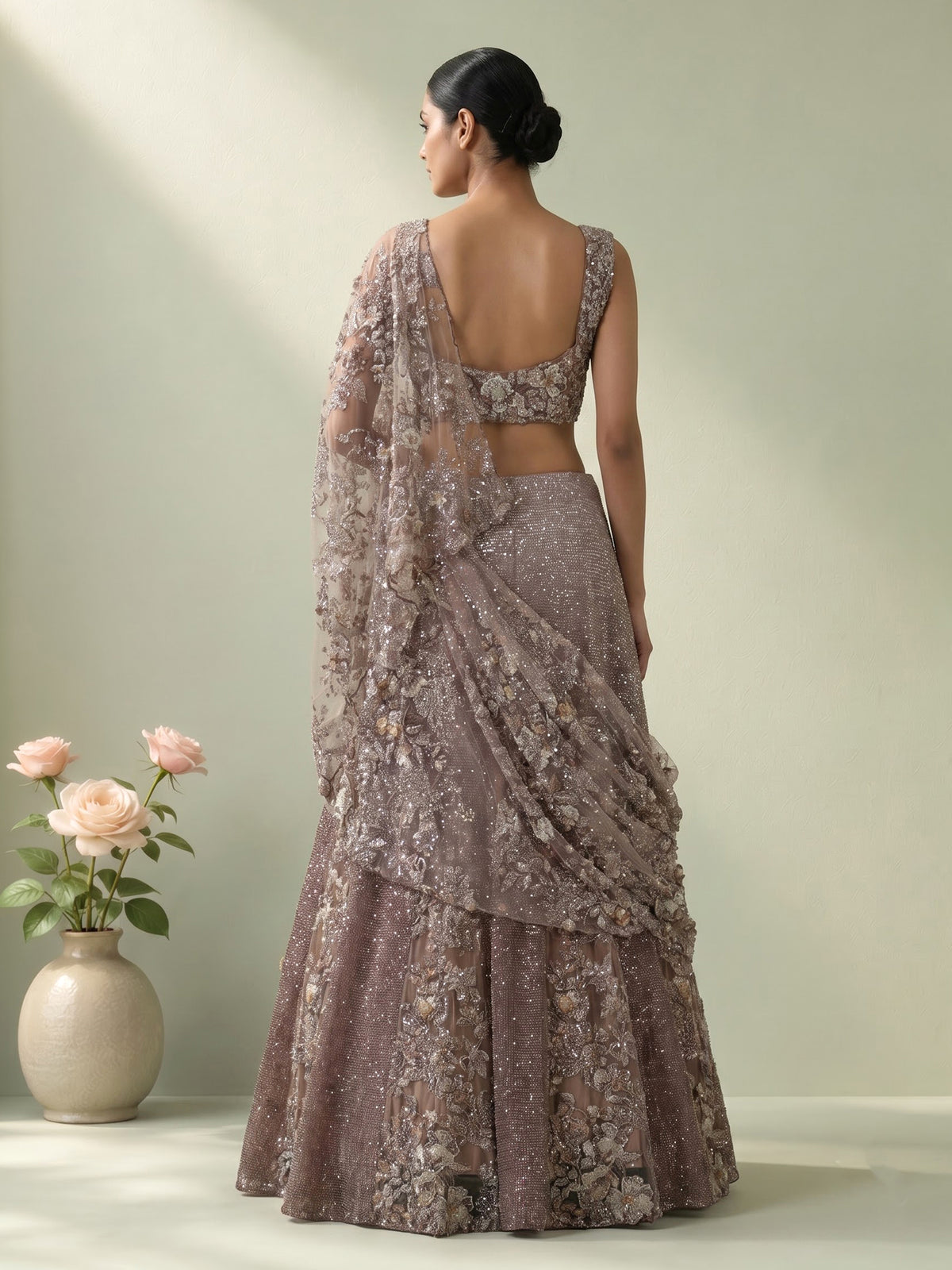 Mehendi green mirror embellished silk lehenga choli