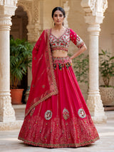 Rani pink silk dupion embellished lehenga choli for women