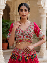 Rani pink silk dupion embellished lehenga choli for women