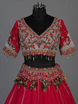 Rani pink silk dupion embellished lehenga choli for women
