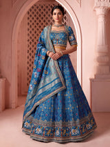 Rama blue gajji silk embroidered lehenga choli for women