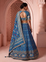 Rama blue gajji silk embroidered lehenga choli for women