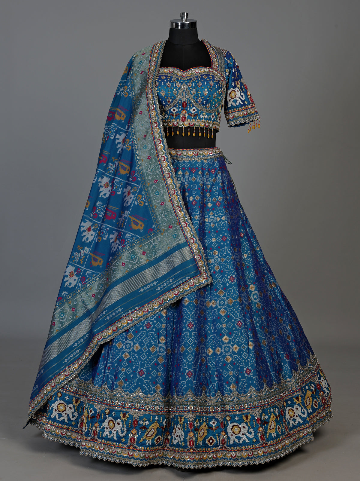 Rama blue gajji silk embroidered lehenga choli for women