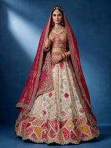 Rani pink silk bandhani bridal lehenga choli for women
