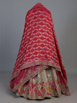 Rani pink silk bandhani bridal lehenga choli for women