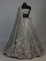 Grey shimmer silk embellished lehenga choli for women