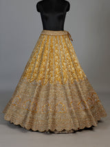 Mustard yellow cutdana zari embellished women’s raw silk lehenga choli