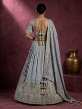 Icy slate blue crush silk luxurious lehenga choli for women