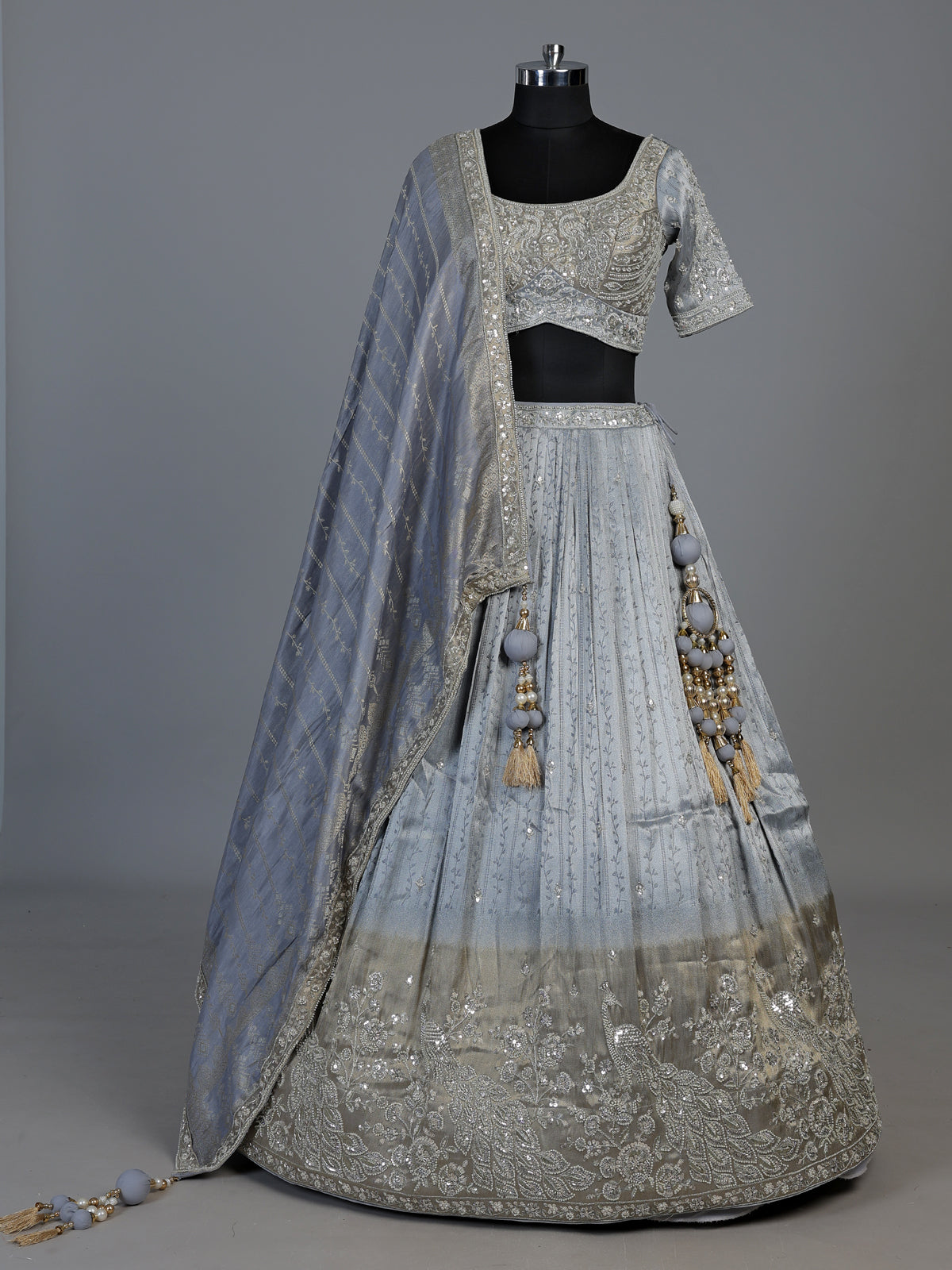Icy slate blue crush silk luxurious lehenga choli for women